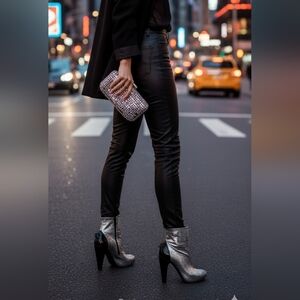 Sophia Kokosalaki Silver Metallic Leather Heels Size 39